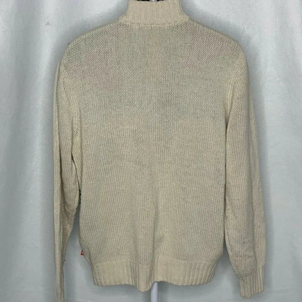 Izod Fair Isle Knit Sweater L Cream Pullover Mock